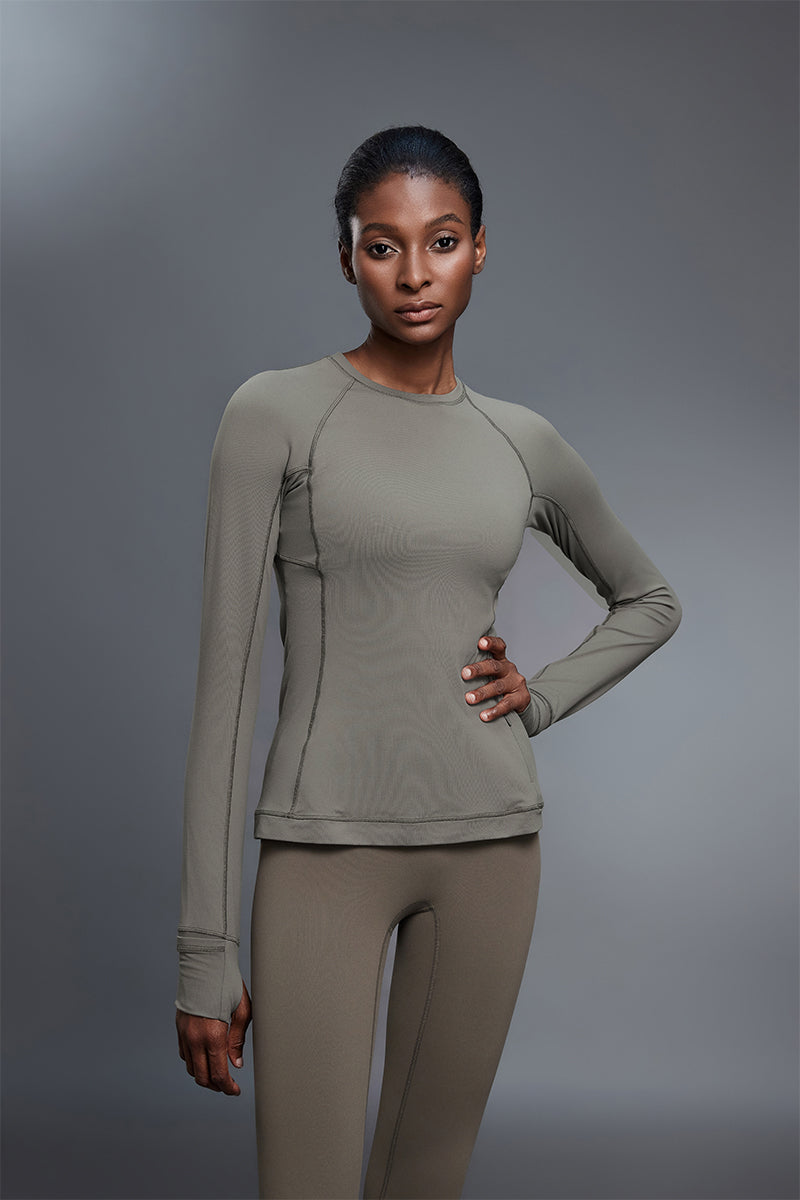 Women Round Neck Slim Fit Long Sleeve Workout Top
