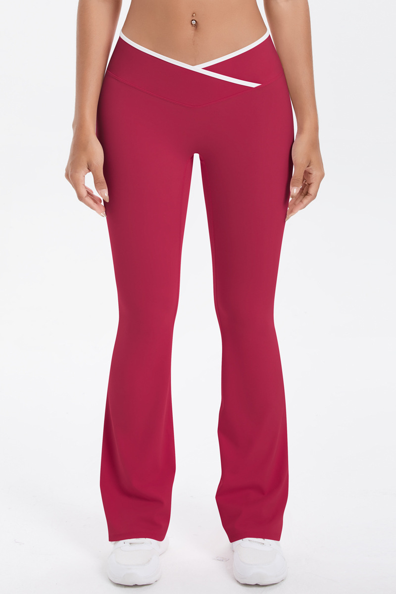 Women's Athletic Cross Waist Color Block Flare Pants