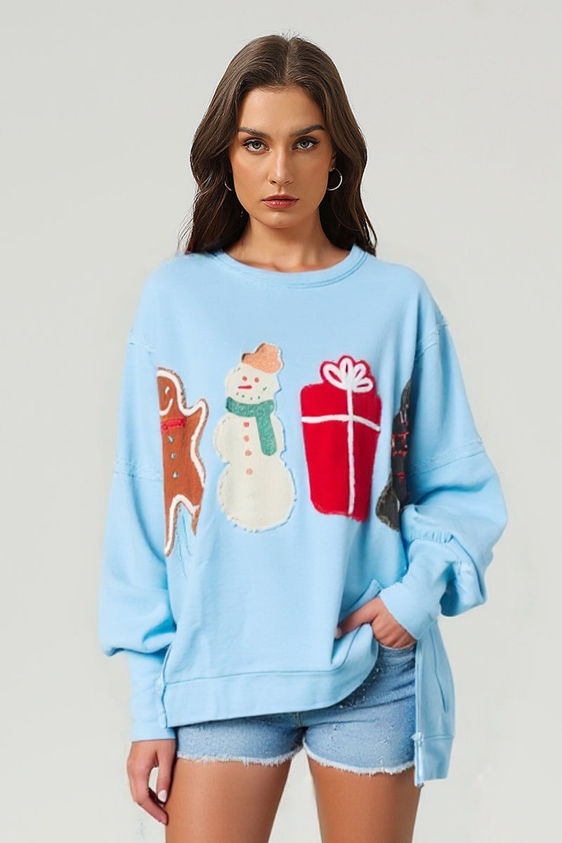 Women's Christmas Patch Graphic Pullover Sweatshirt