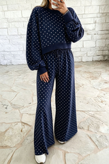 Women's Fall Set:Polka Dot Cropped Sweatshirt And Pants