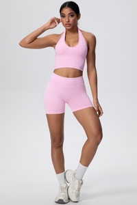 Women's Seamless Halter Tank Sport Shorts Two-Piece Set