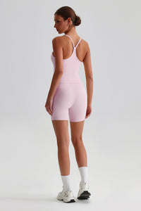 Women High-Waisted Peach Booty Yoga Set: Seamless Crotch Shorts + Y-Back Sports Bra