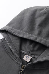 Men/Women Patchwork Raw Edge Vintage Snow Wash Zip Hoodie