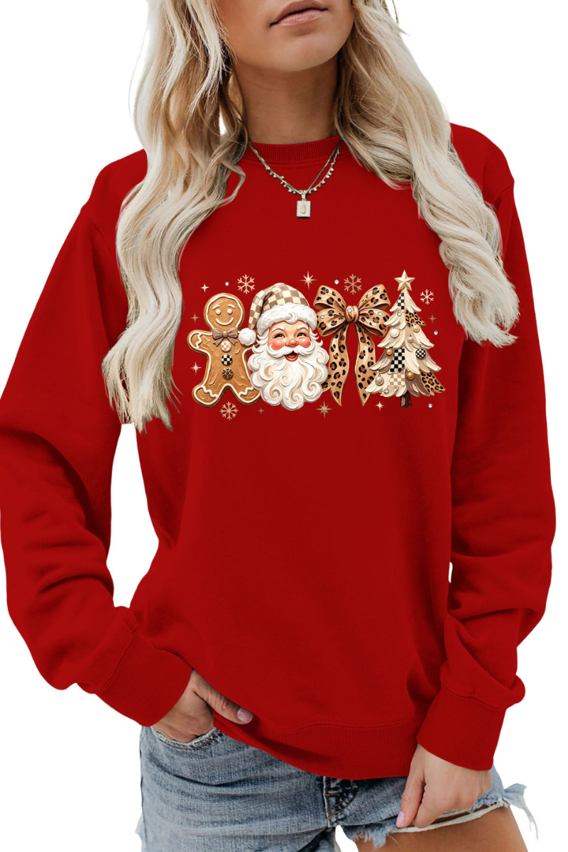 Women's Fall Christmas Santa Bow Printed Multicolor Pullover