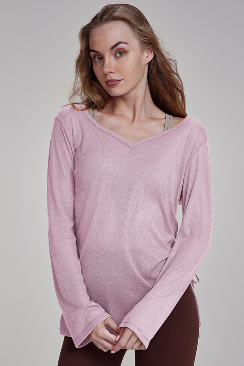 Women's Spring Side Drawstring Loose Yoga Long Sleeve Top
