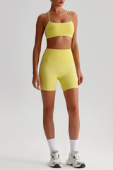 Women Bare Feel Halterneck Bra & High Rise Fitness Shorts Yoga Set