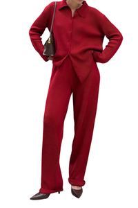 V-neck long-sleeve knitted outfit