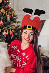 Funny Upside Down Santa Elf Pants Hat With Jingle Bells Pom