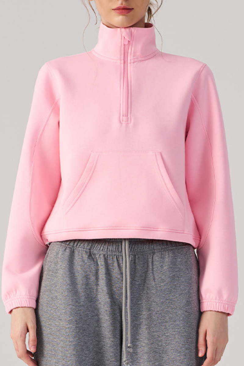 Women's Fall Half Zip Stand Collar Cropped Sweatshirt