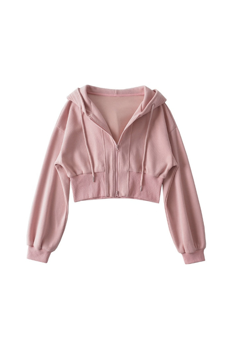 Women's Spliced Hooded Zip Up Cropped Cardigan Sweatshirt
