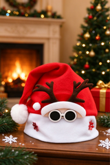 Unisex Cute Christmas Santa Hat With 3D Antler Sunglasses