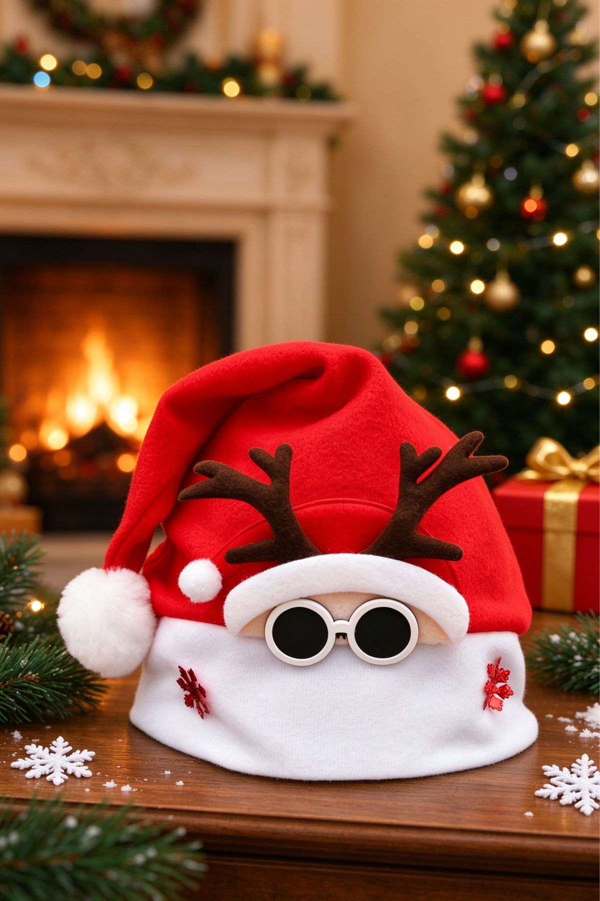 Unisex Cute Christmas Santa Hat With 3D Antler Sunglasses
