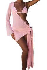 Women's Sexy Solid Mesh See Through Halter Bikini Set - 3pcs