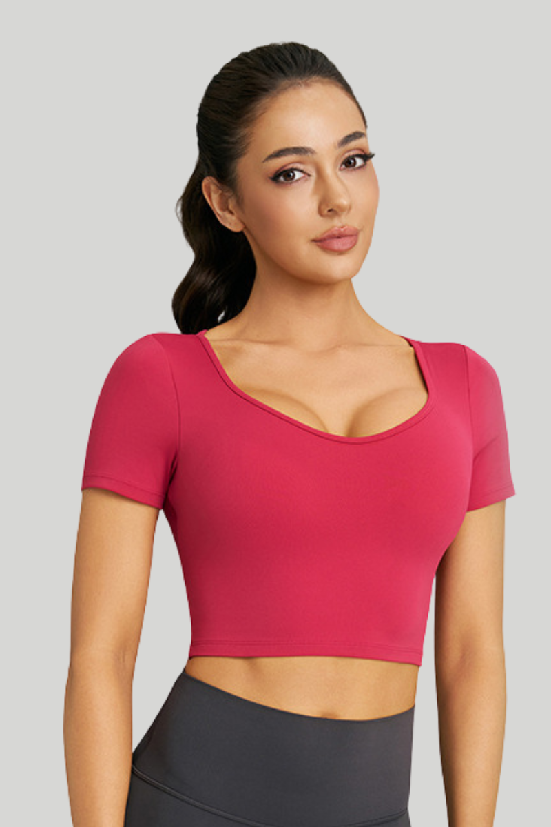 Women’s Athletic Cross-Back U-neck Cropped Yoga Pilates Tee