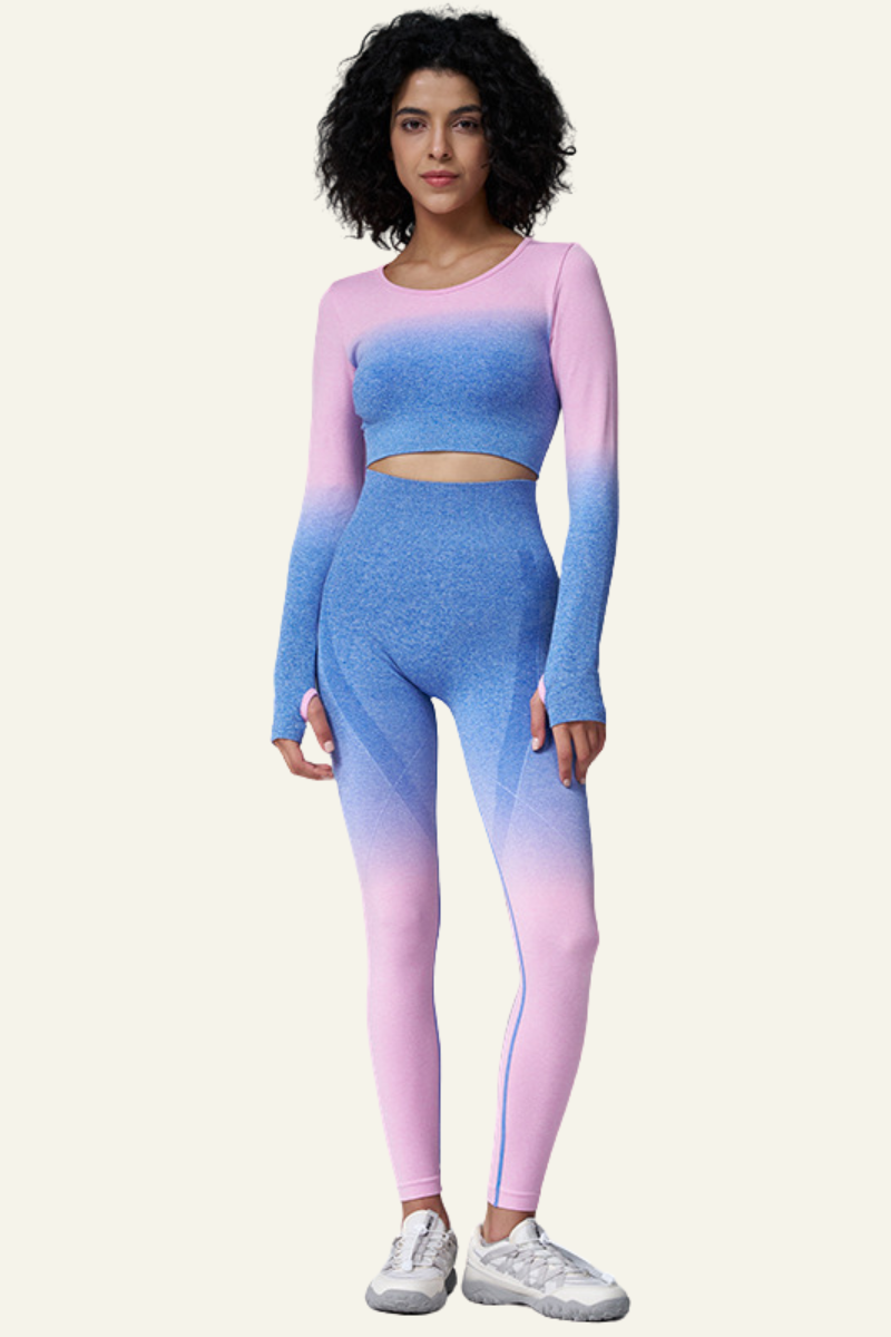 Women's Color Block Set:Long Sleeves T-Shirt And Leggings