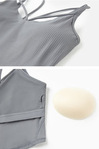 Women's Yoga Ribbed Tank Top with Chest Padded Tights