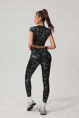 Women Gold Foil Fabric Sports Leggings
