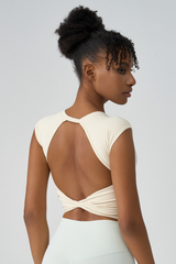 Women's Crew Neck Pleated-Back Open Sports Tank Top