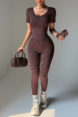 Women's Leopard-Print Backless Short-Sleeved Jumpsuit