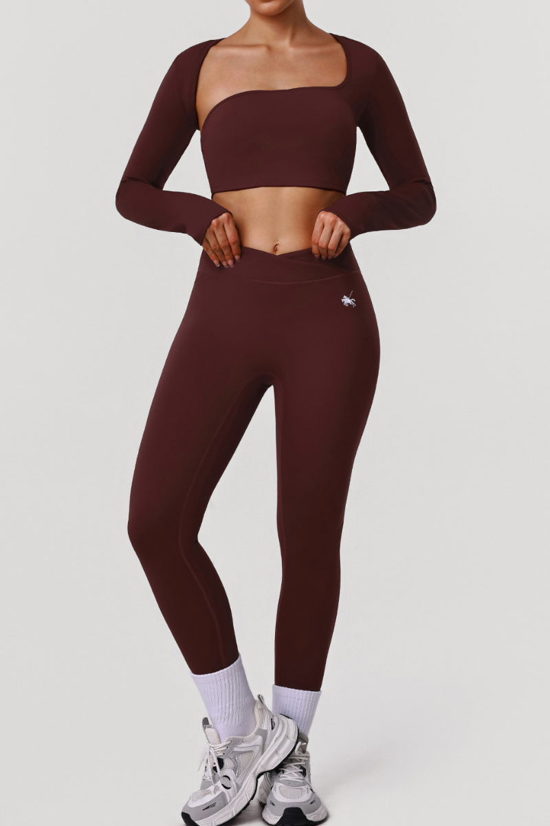 Women's Two Piece Set:Cropped Long Sleee T-shirt & Leggings