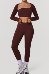 Women's Two Piece Set:Cropped Long Sleee T-shirt & Leggings