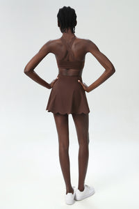 Women Wave Liquid Seamless Plus Size Quick-Dry Tennis Set - Scalloped Strappy Bra & A-Line Skirt