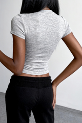 Women's slim round neck solid color short sleeves