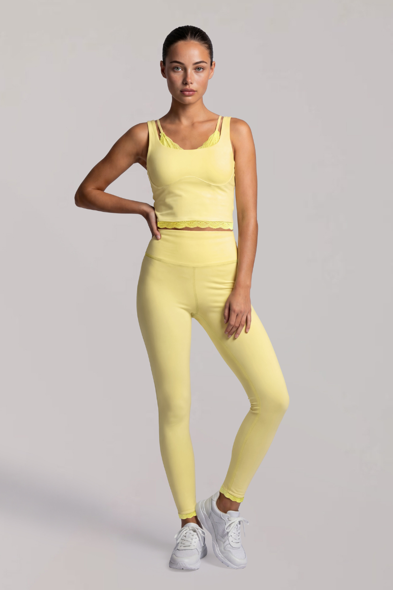 Women's Pilates Lace Trim Cropped Tank Top And Leggings Sets