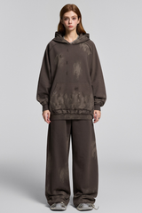 Women's Vintage Fall Set: Washed Hoodie & Wide-Leg Sweatpant