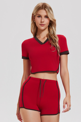 Women's V-Neck Cropped T-shirt & Shorts 2-Piece Tennis Set