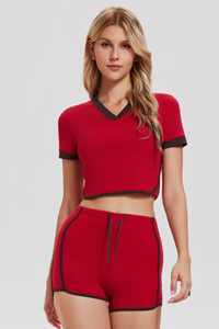 Women's V-Neck Cropped T-shirt & Shorts 2-Piece Tennis Set