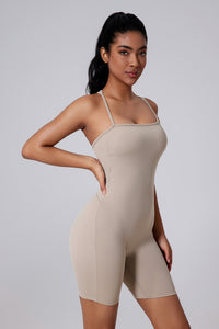Women Asymmetric Back Cutout Ruching Butt-Lift Yoga Dance Built-In Shorts Bodysuit