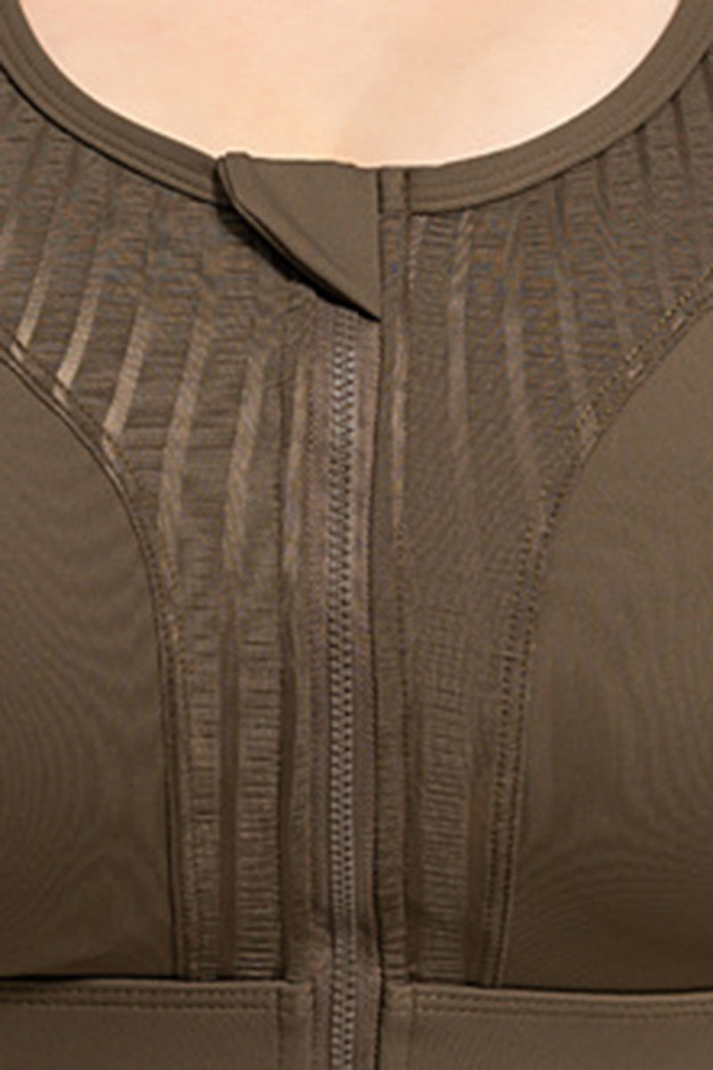 Plus Size Women's Mesh Panel Zip-Up Sports Bra