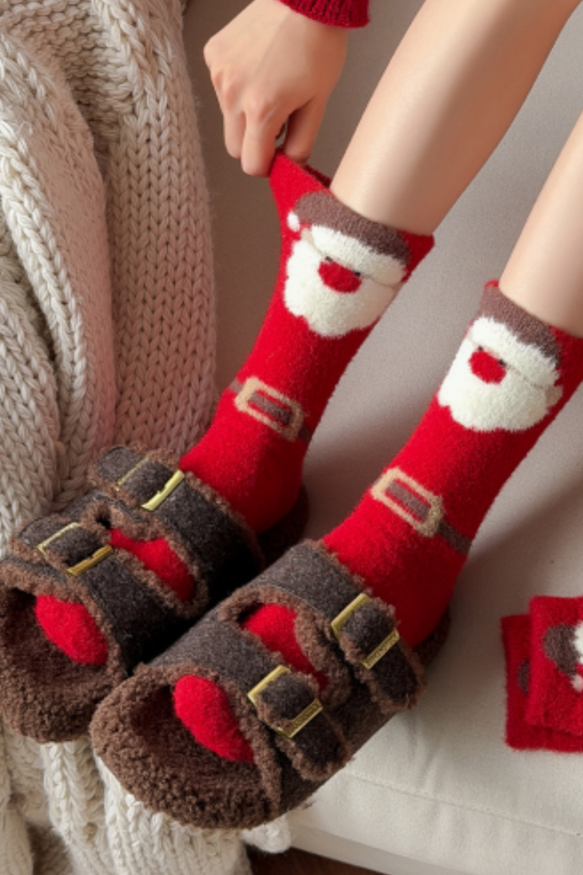 Unisex Plus Christmas Cute Santa Snowman Mid-Calf Socks