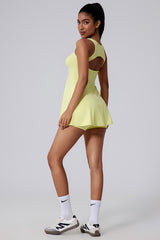 Women Two-Piece Backless Cutout Anti-Exposure Yoga Running Tennis Dress