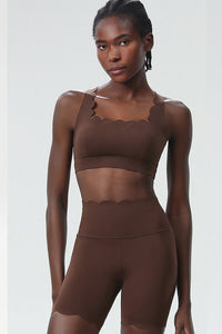 Women Wave-Edge Yoga Set: Double Shoulder Bra + Quick Dry Lycra Fitness Sports Shorts
