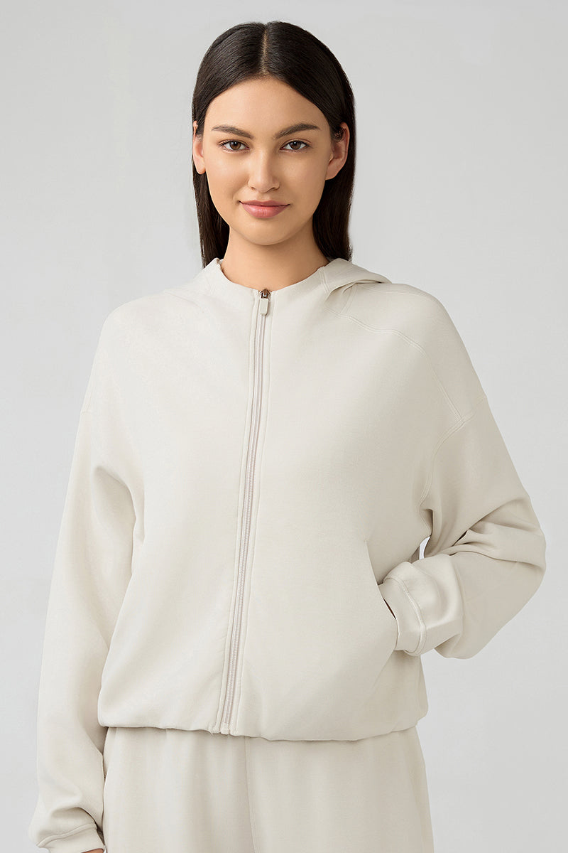 Women'S Loose Hooded Zipper Jacket