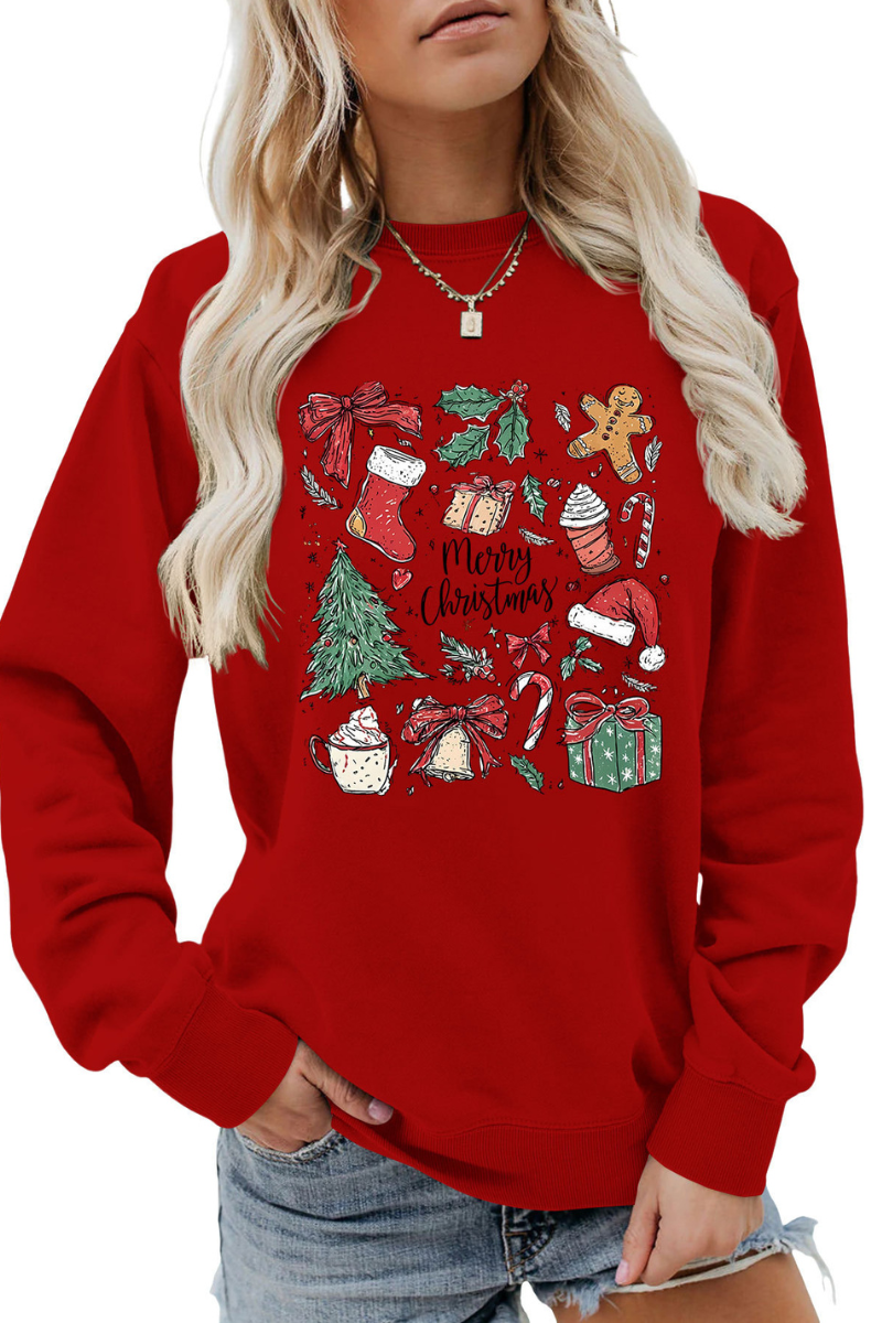 Women's Fall Merry Christmas Graphic Pullover