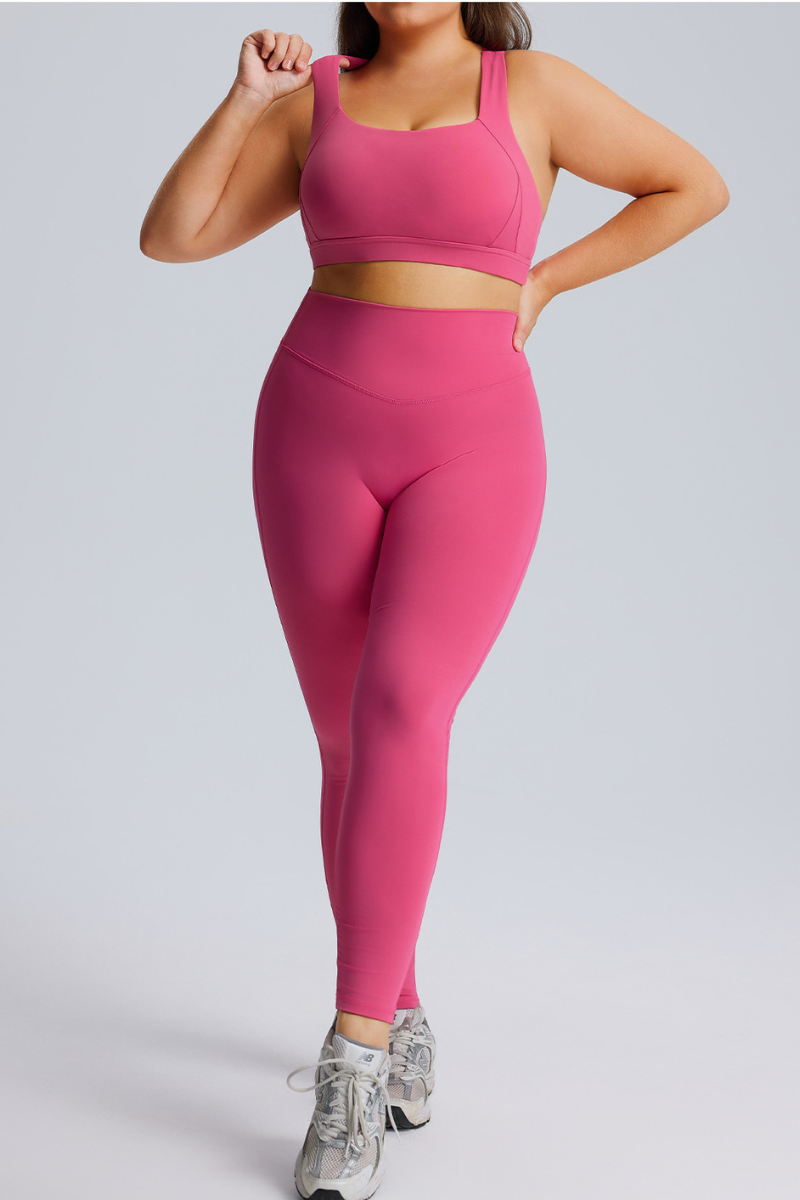 Plus Size Women's Set:Cross Back Bra And High Waist Leggings