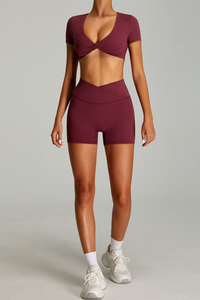 Women's Set:Twist-Front Tank Top & Criss-cross Waist Shorts