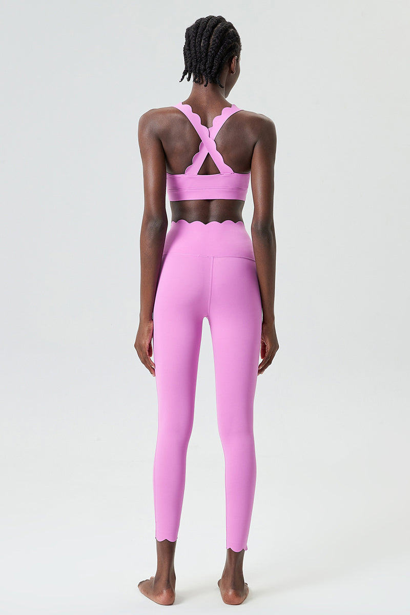 Women Wave Liquid Seamless High Stretch Midweight Yoga Set - Removable Cup Bra & Contoured Tights
