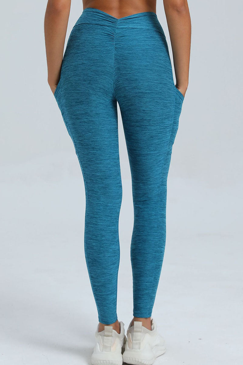 Women Pleated Skinny Hip V Waist Side Pockets No Embarrassment Line Fitness Exercise Yoga Pants