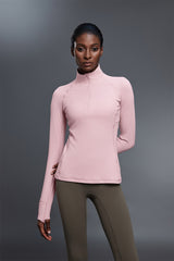 Women Stand Collar Half Zip Slim Fit Workout Long Sleeve Top