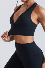 Women V-Neck Cross Back Quick-Dry Yoga Sports Bra