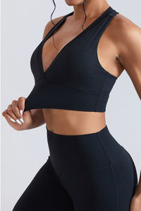 Women V-Neck Cross Back Quick-Dry Yoga Sports Bra