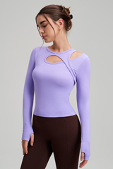 Asymmetrical structure, lacy yoga top