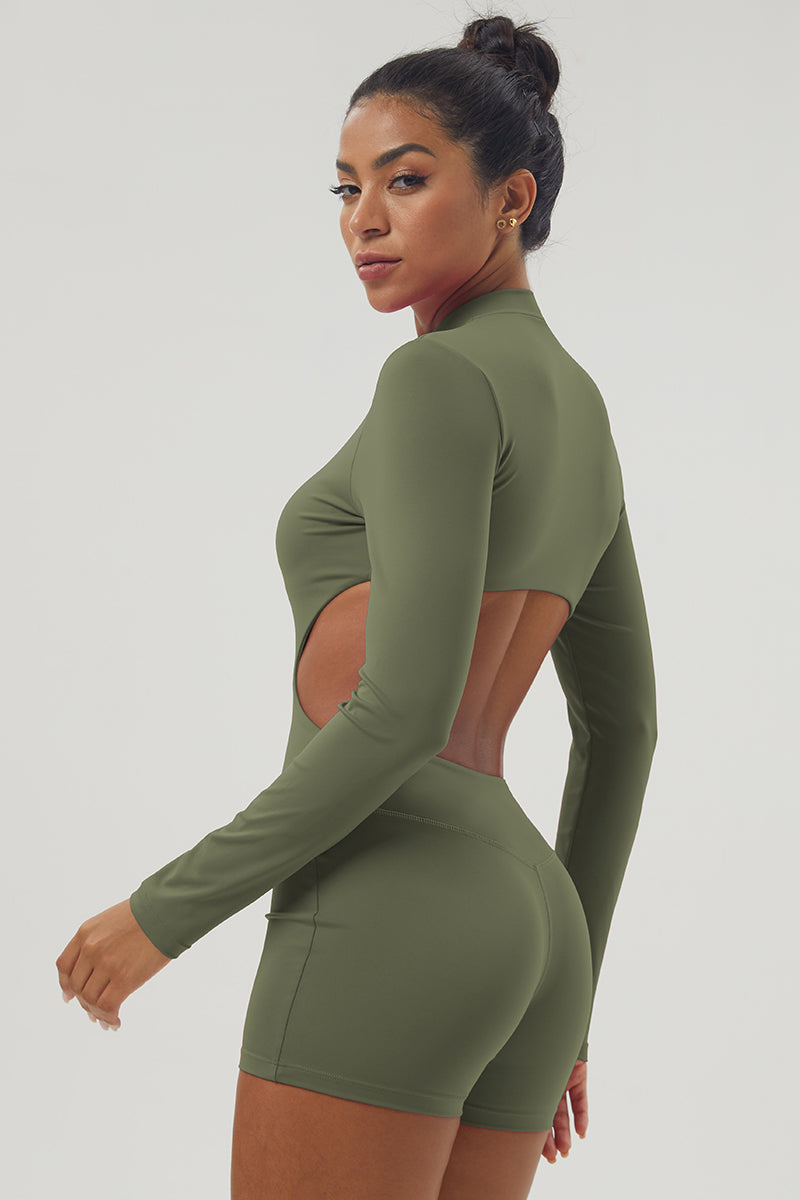 Women'S Front Half-Zip Long-Sleeved Sport Jumpsuit
