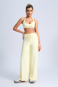 Women's Sport Sets:U-neck Cross Back Bra And Wide Leg Pants