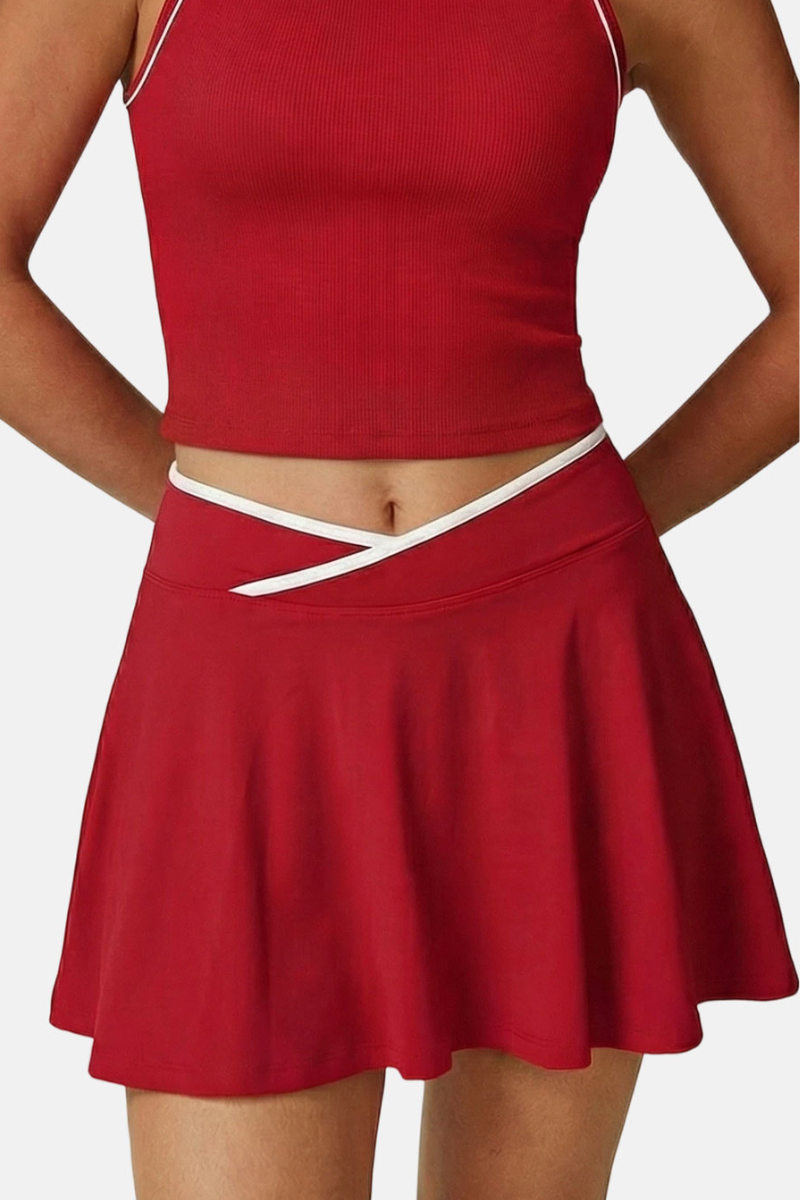 Women's Color Block Cross-V waist Sport Skirt