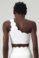 Women Scalloped Single Strap Seamless Plus Size Sports Bra - Removable Padding & Wire-Free
